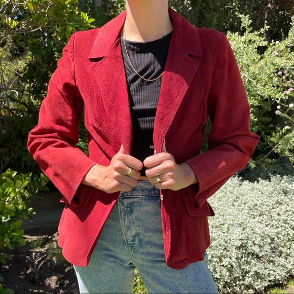 Jackets & Blazers - Authentic vintage 1970s? Red suede blazer jacket with satin lining